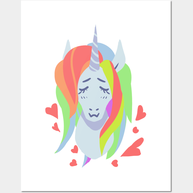 Lovely Rainbow hair cut unicorn hear valentine Wall Art by WiliamGlowing